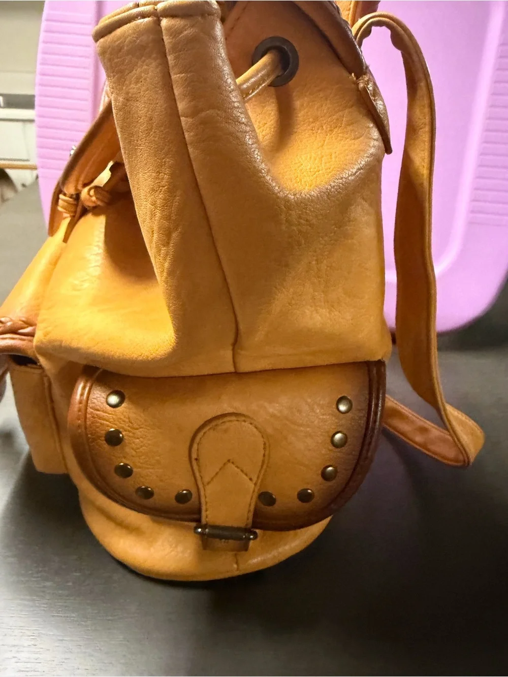 Montana West Mustard Leather Braided Accent Backpack